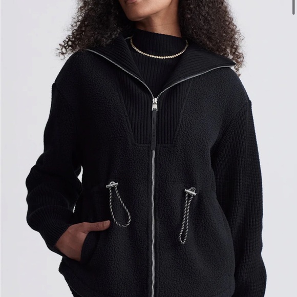 NWT new Anthropologie Varley Renea Fleece long Jacket in Black M super soft - Picture 2 of 8